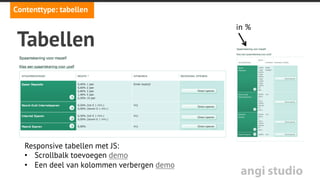 angi studio
Content uitdagingen
•  Tabellen
•  Banners
•  Infographics
 