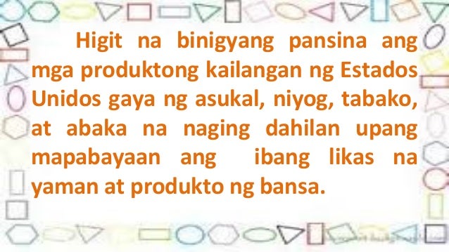 pagdating ng mga amerikano sa pilipinas powerpoint 3 ang naging pangunahing dahilan ng pananakop ng amerikano sa pilipinas: • 1 - layuning pulitikal • upang mapalawak ang lupaing sakop at magsimula ng bagong pilipinas at upang makapagtatag ng base militar dito sa pilipinas dahil sa istratehikong lokasyon nito (dahil ang pilipinas ang itinuturing. pagdating ng mga amerikano sa pilipinas powerpoint 3 ang naging pangunahing dahilan ng pananakop ng amerikano sa pilipinas: • 1 - layuning pulitikal • upang mapalawak ang lupaing sakop at magsimula ng bagong pilipinas at upang makapagtatag ng base militar dito sa pilipinas dahil sa istratehikong lokasyon nito (dahil ang pilipinas ang itinuturing.