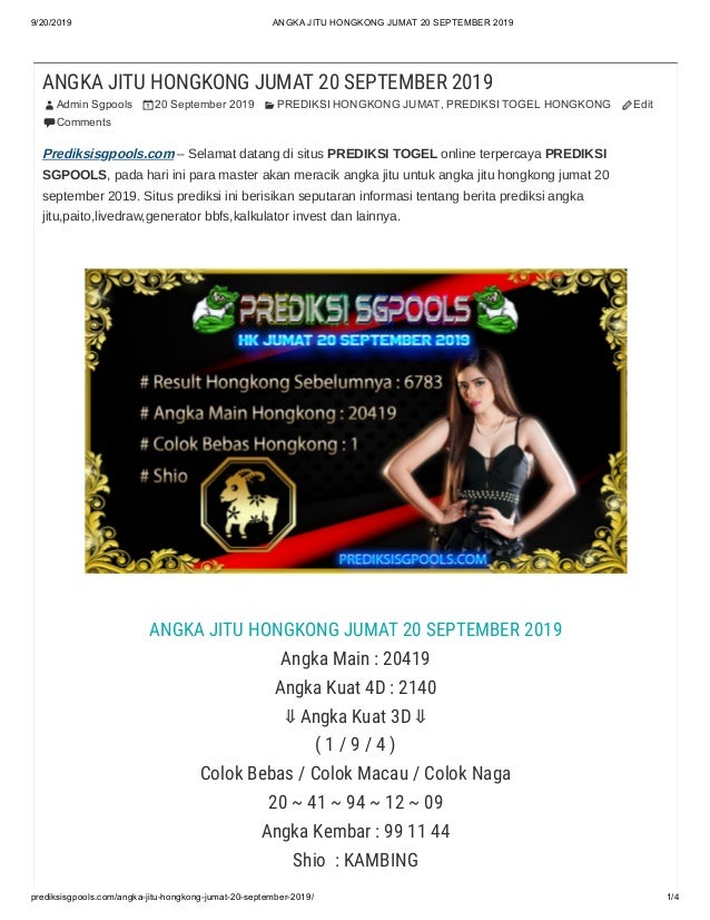 Angka Jitu Hongkong Jumat 20 September 2019