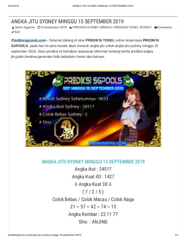 Angka Jitu Sydney Minggu 15 September 2019