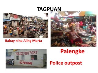 TAGPUAN




Bahay nina Aling Marta


                             Palengke
                         Police outpost
 