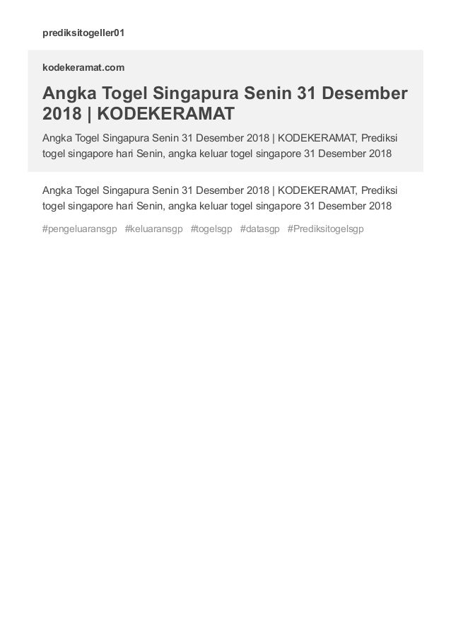 Togel Keluar Hari Ini Singapura 31 Januari 2019
, Angka Togel Singapura Senin 31 Desember 2018
