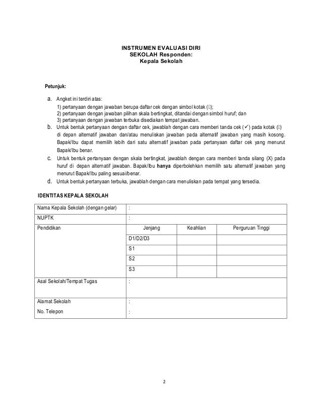 Angket Evaluasi Diri Kepala Sekolah SMP