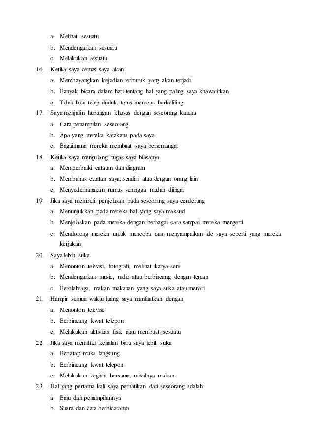 Angket gaya belajar zoko