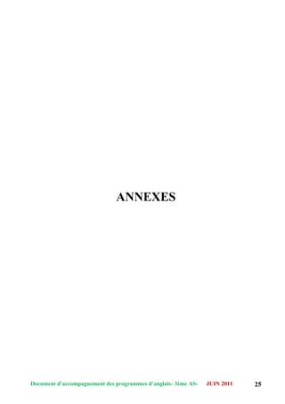 Document d’accompagnement des programmes d’anglais- 3éme AS- JUIN 2011 25
ANNEXES
 