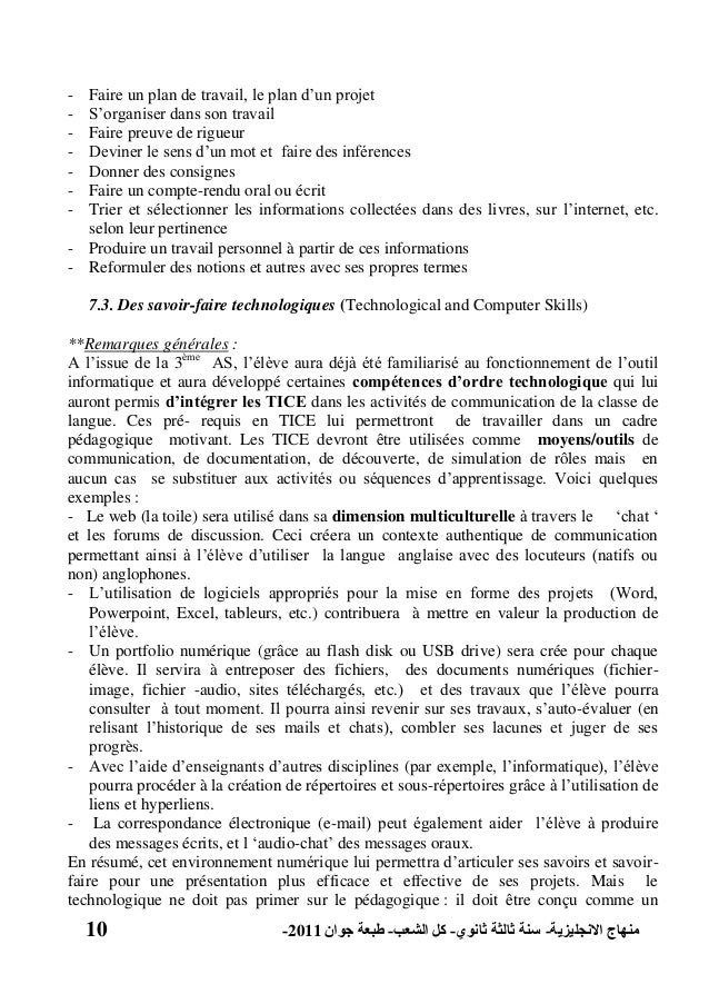 Anglais programme 3 as