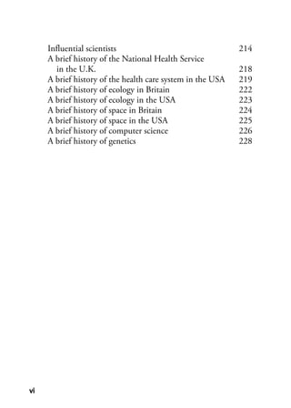 vivi
Influential scientists 214
A brief history of the National Health Service
in the U.K. 218
A brief history of the health care system in the USA 219
A brief history of ecology in Britain 222
A brief history of ecology in the USA 223
A brief history of space in Britain 224
A brief history of space in the USA 225
A brief history of computer science 226
A brief history of genetics 228
 