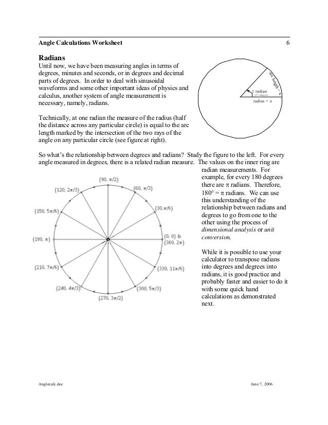 Radians To Degrees Worksheet