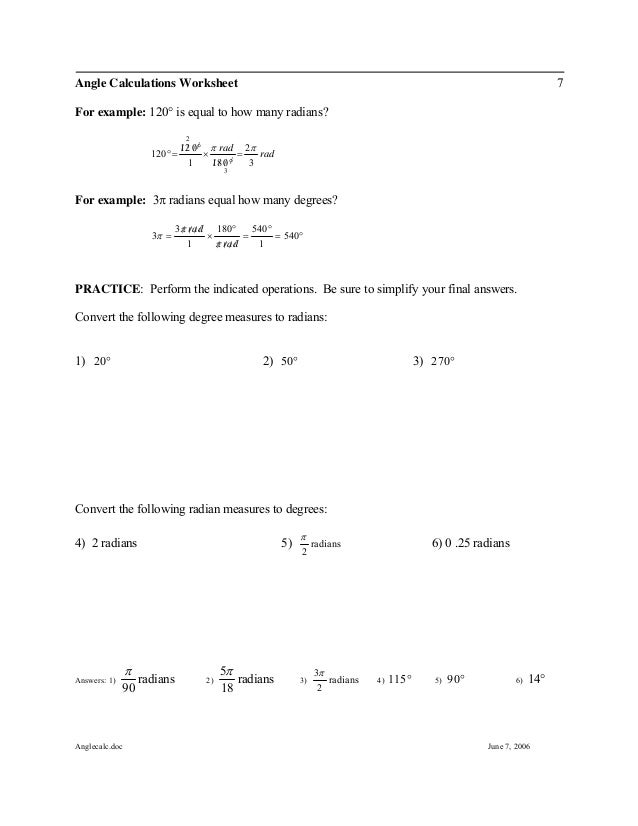 Printables Coterminal Angles Worksheet radians and degrees worksheet davezan vintagegrn anglecalc