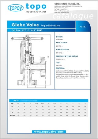 Angle globe valve pn40 topo valve catalogue