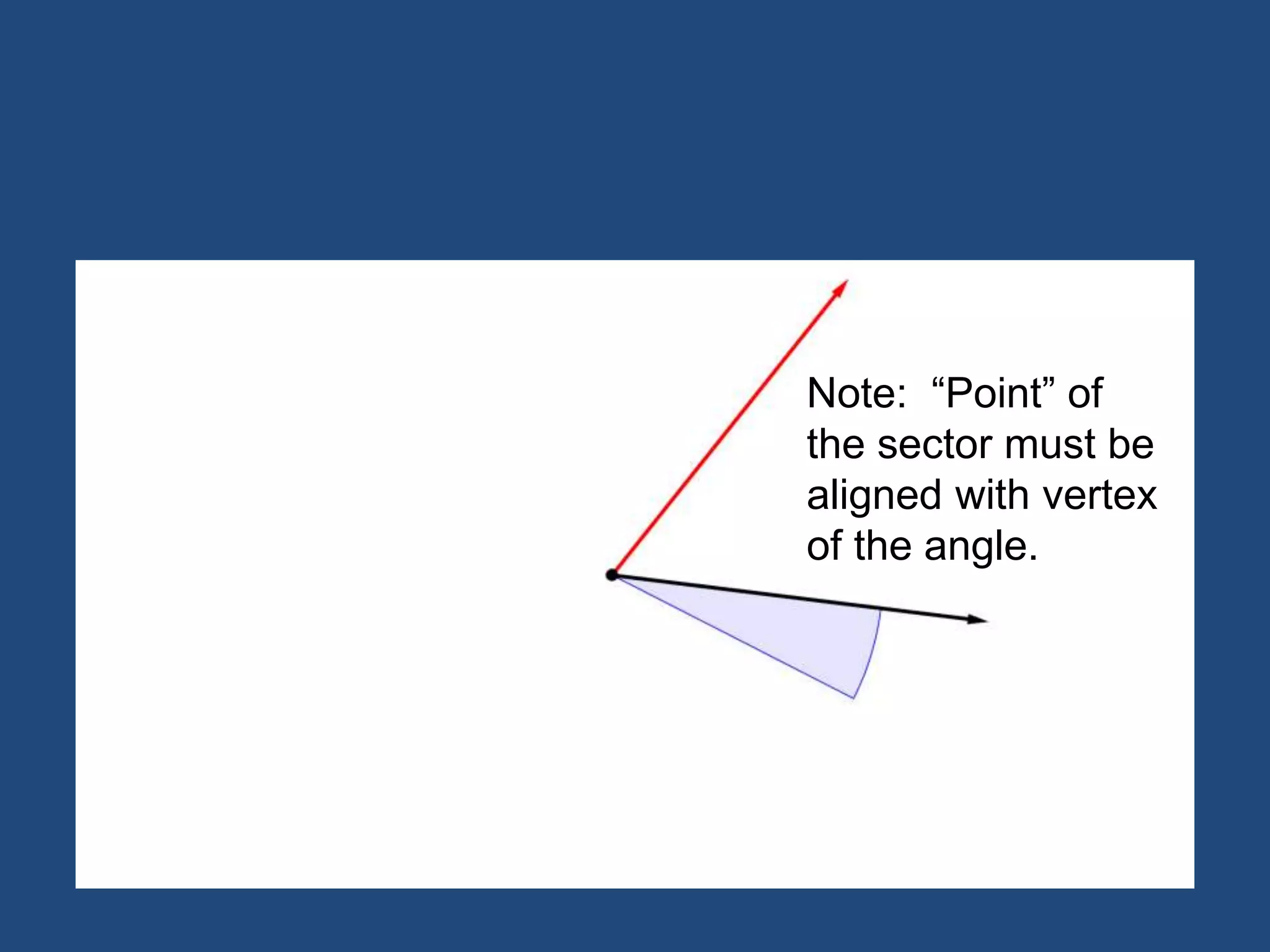 Note: “Point” of
the sector must be
aligned with vertex
of the angle.
 
