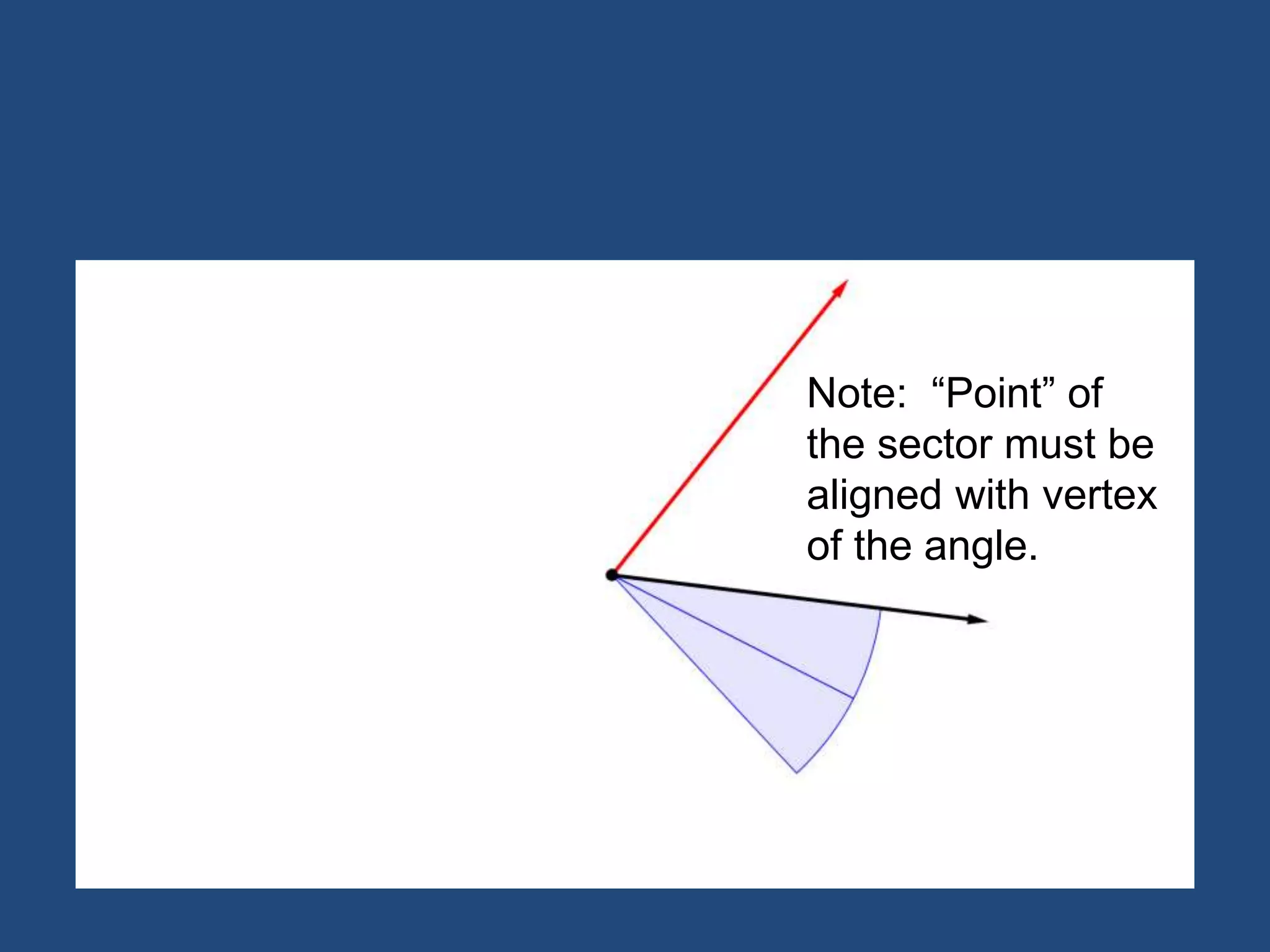 Note: “Point” of
the sector must be
aligned with vertex
of the angle.
 