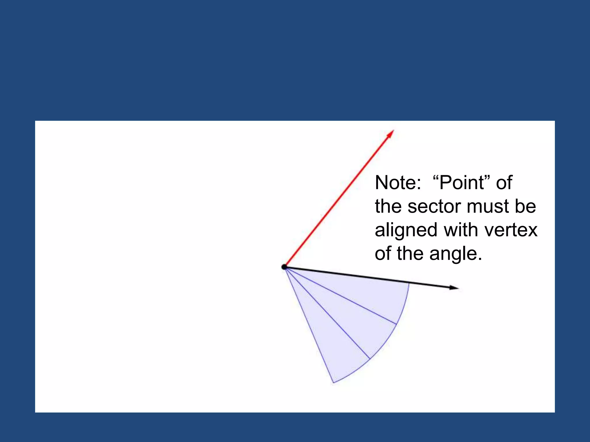 Note: “Point” of
the sector must be
aligned with vertex
of the angle.
 