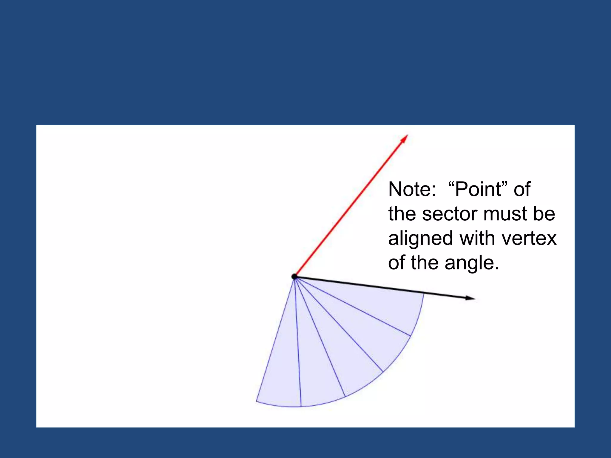 Note: “Point” of
the sector must be
aligned with vertex
of the angle.
 