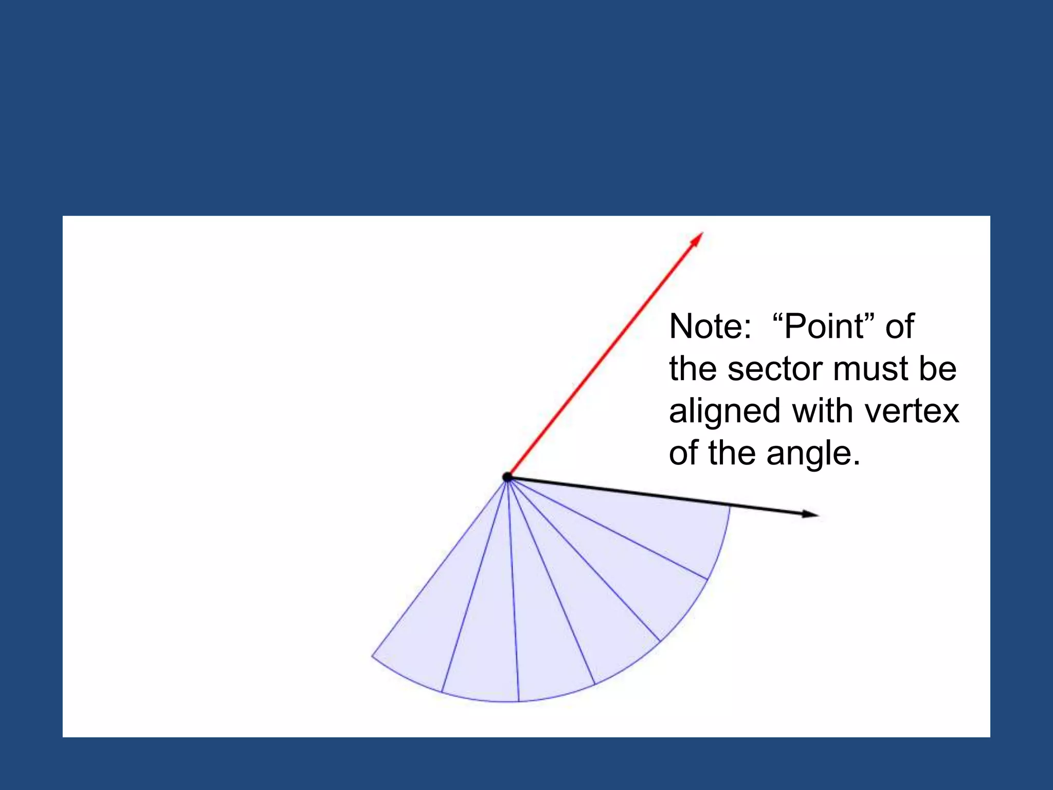 Note: “Point” of
the sector must be
aligned with vertex
of the angle.
 