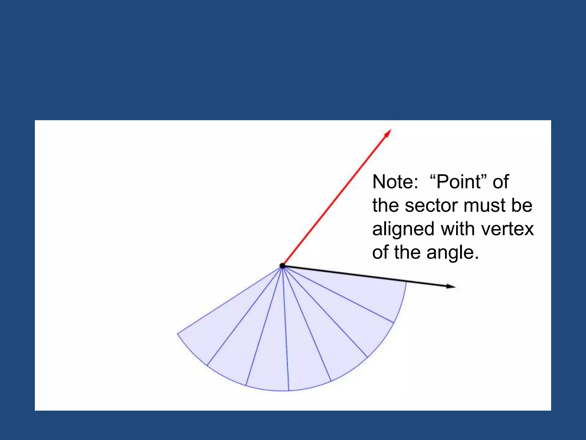 Note: “Point” of
the sector must be
aligned with vertex
of the angle.
 