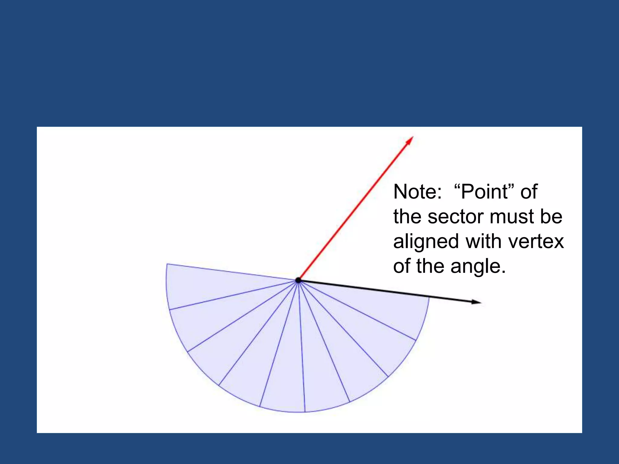 Note: “Point” of
the sector must be
aligned with vertex
of the angle.
 