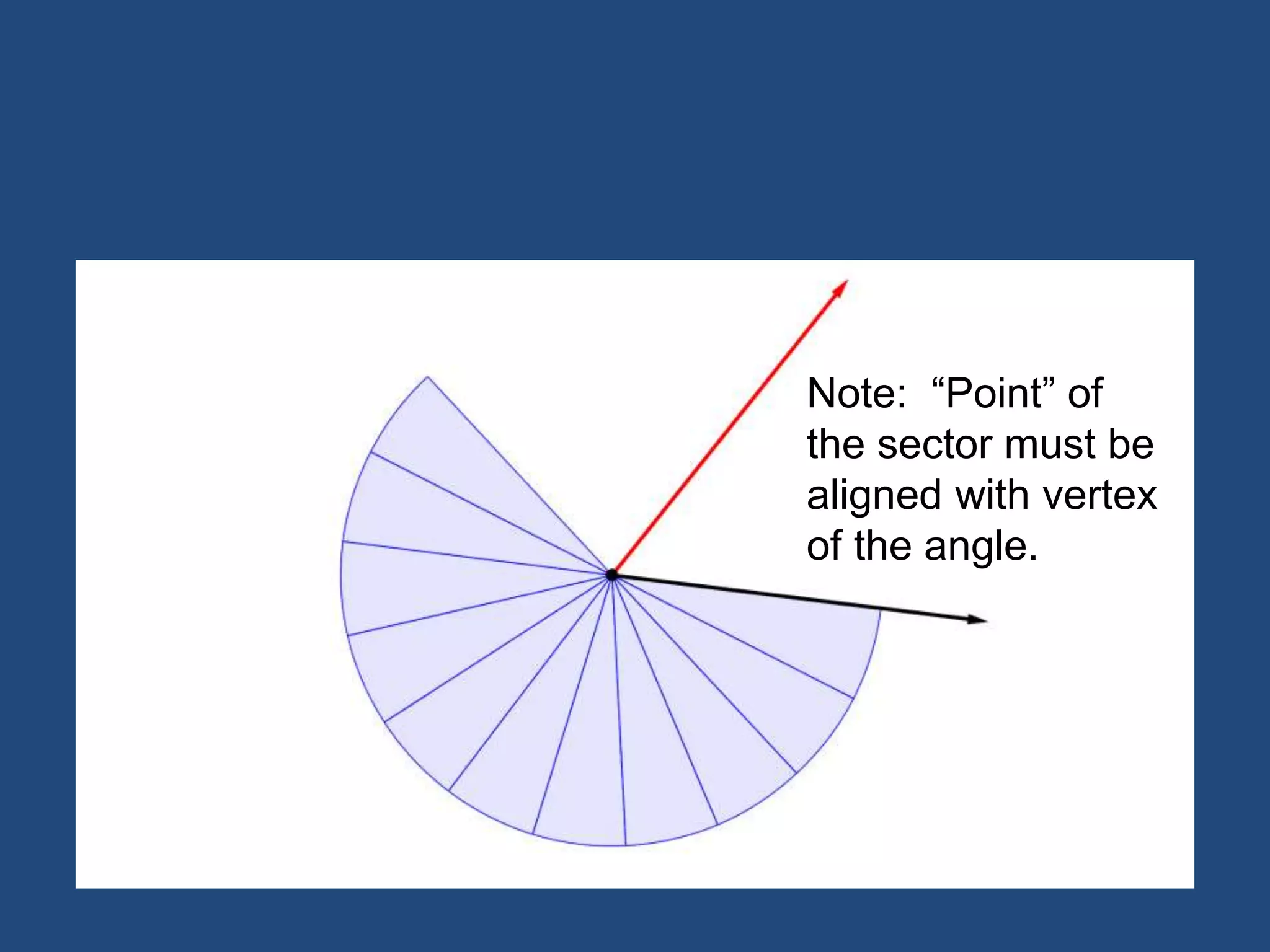 Note: “Point” of
the sector must be
aligned with vertex
of the angle.
 