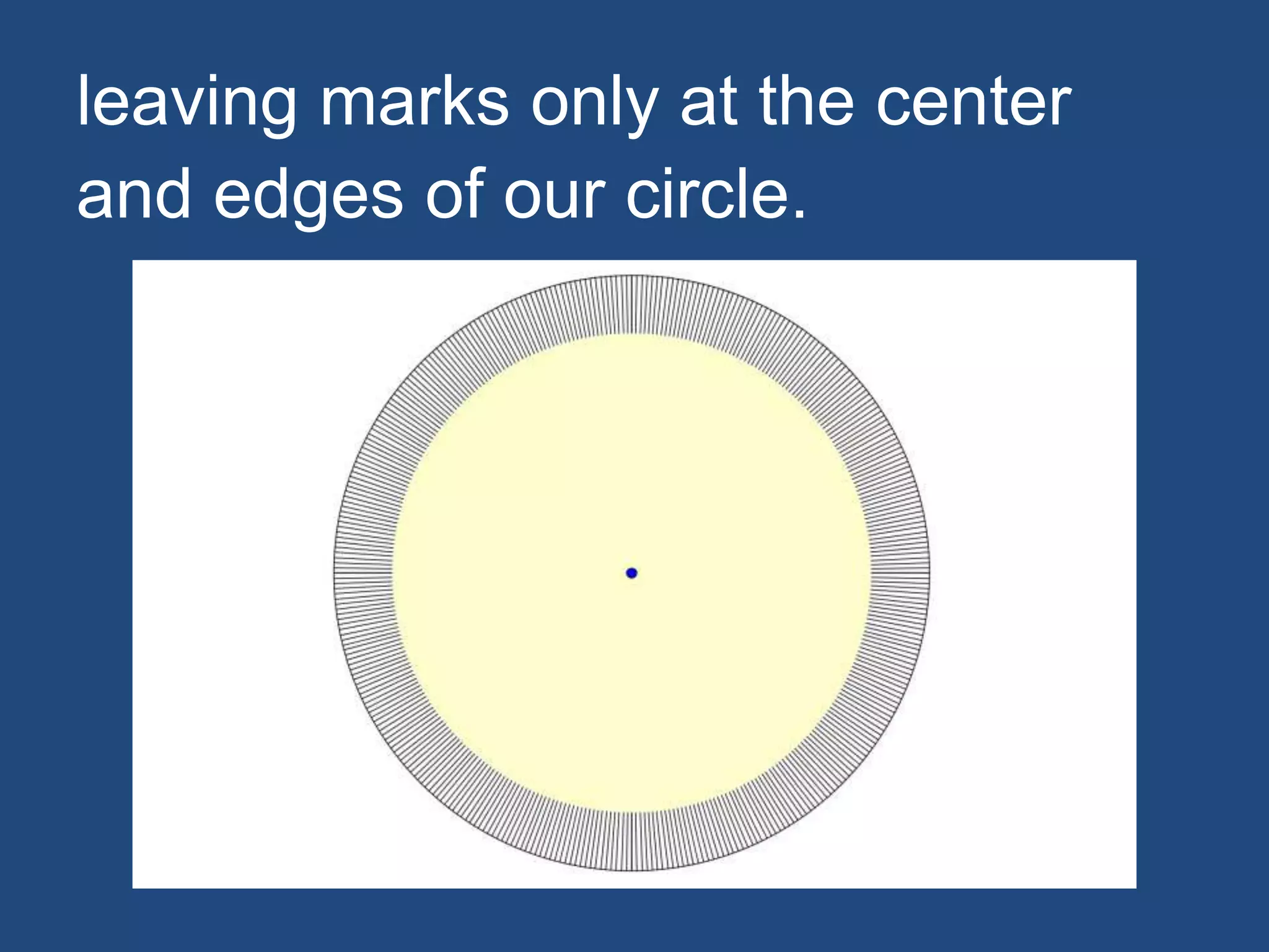 leaving marks only at the center
and edges of our circle.
 