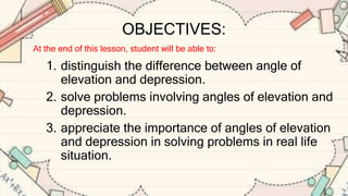 Angle of Elevation and Depression Grade 9 | PPTX