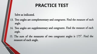 Angles Topic Test Geometry: Angle Pairs Topic Grade 7 Class | PPTX