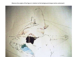Observe the angles of the figure in relation to the background shapes (artist unknonwn)
 
