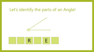 Let’s identify the parts of an Angle!
R E
 