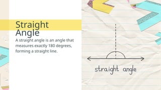 A straight angle is an angle that
measures exactly 180 degrees,
forming a straight line.
Straight
Angle
 