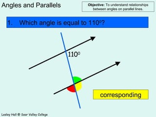 1.  Which angle is equal to 110 0 ? corresponding 110 0 