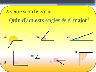 A veure si ho tens clar...

Quin d’aquests angles és el major?
a

b

c

g
e
d

f

 