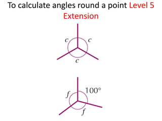To calculate angles round a point Level 5
               Extension
 