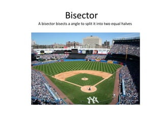BisectorA bisector bisects a angle to split it into two equal halves