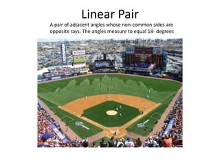 Linear PairA pair of adjacent angles whose non-common sides are opposite rays. The angles measure to equal 18- degrees