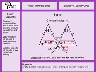 Angles in parallel lines - grade 8-9 lesson | PPTX
