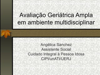 Angélica Sanchez Assistente Social Cuidado Integral à Pessoa Idosa CIPI/unATI/UERJ Avaliação Geriátrica Ampla em ambiente multidisciplinar 