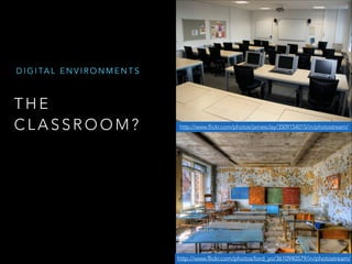 D I G I TA L E N V I R O N M E N T S

THE
CLASSROOM?

http://www.flickr.com/photos/jamesclay/3509154015/in/photostream/

http://www.flickr.com/photos/lord_yo/3610940579/in/photostream/

 