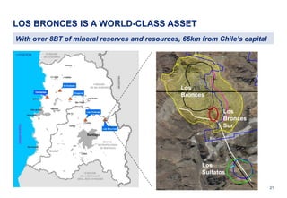 21
LOS BRONCES IS A WORLD-CLASS ASSET
With over 8BT of mineral reserves and resources, 65km from Chile’s capital
Los
Bronces
Los
Bronces
Sur
Los
Sulfatos
 