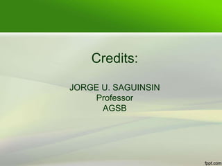 Credits:
JORGE U. SAGUINSIN
Professor
AGSB
 