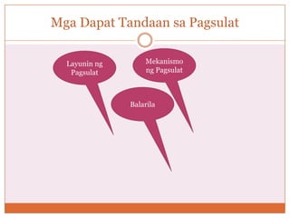 Mga Dapat Tandaan sa Pagsulat

  Layunin ng       Mekanismo
   Pagsulat        ng Pagsulat



               Balarila
 