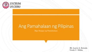 Ang Pamahalaan ng Pilipinas
Mga Sangay ng Pamahalaan
Bb. Luzvie A. Estrada
Grade 3 - Sibika
 