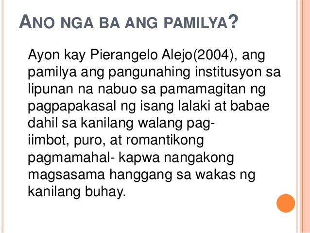 ano ibig sabihin ng pamilya essay