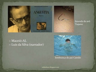 rafabebum.blogspot.com
− Maceió-AL
− Luís da Silva (narrador)
fazenda do avô
Trajano
lembrança do pai Camilo
 