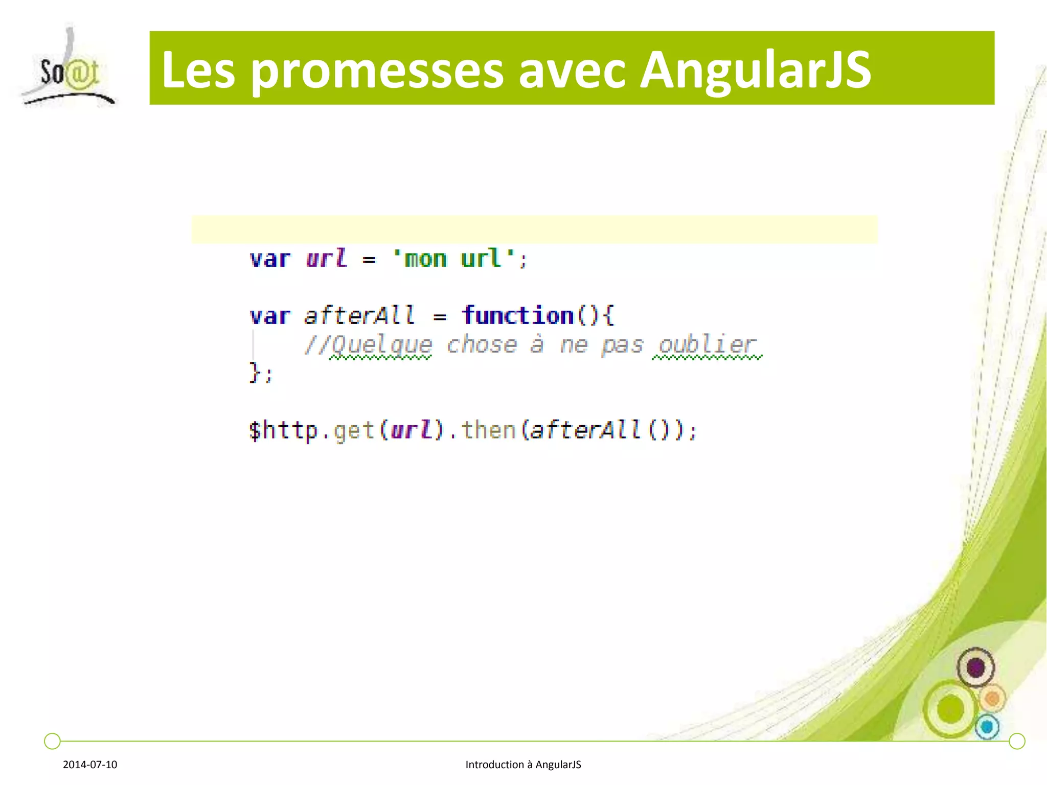 Les promesses avec AngularJS 
2014-07-10 Introduction à AngularJS 
 