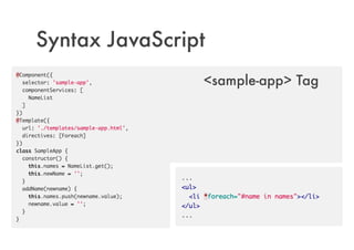 Syntax JavaScript
<sample-app> Tag
 