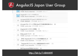 !
AngularJS Japan User Group
http://bit.ly/1vBMMHl
 