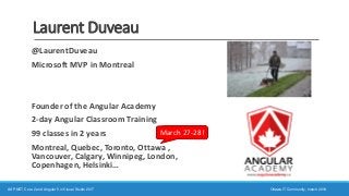 ASP.NET Core 2 and Angular 5 in Visual Studio 2017 Ottawa IT Community, march 2018
Laurent Duveau
@LaurentDuveau
Microsoft...