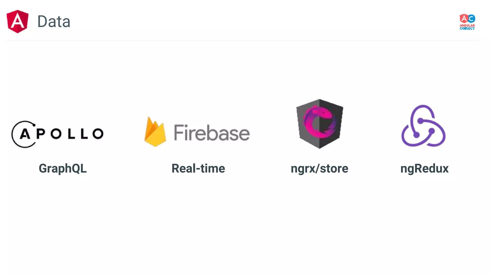 Data
GraphQL Real-time ngrx/store ngRedux
 