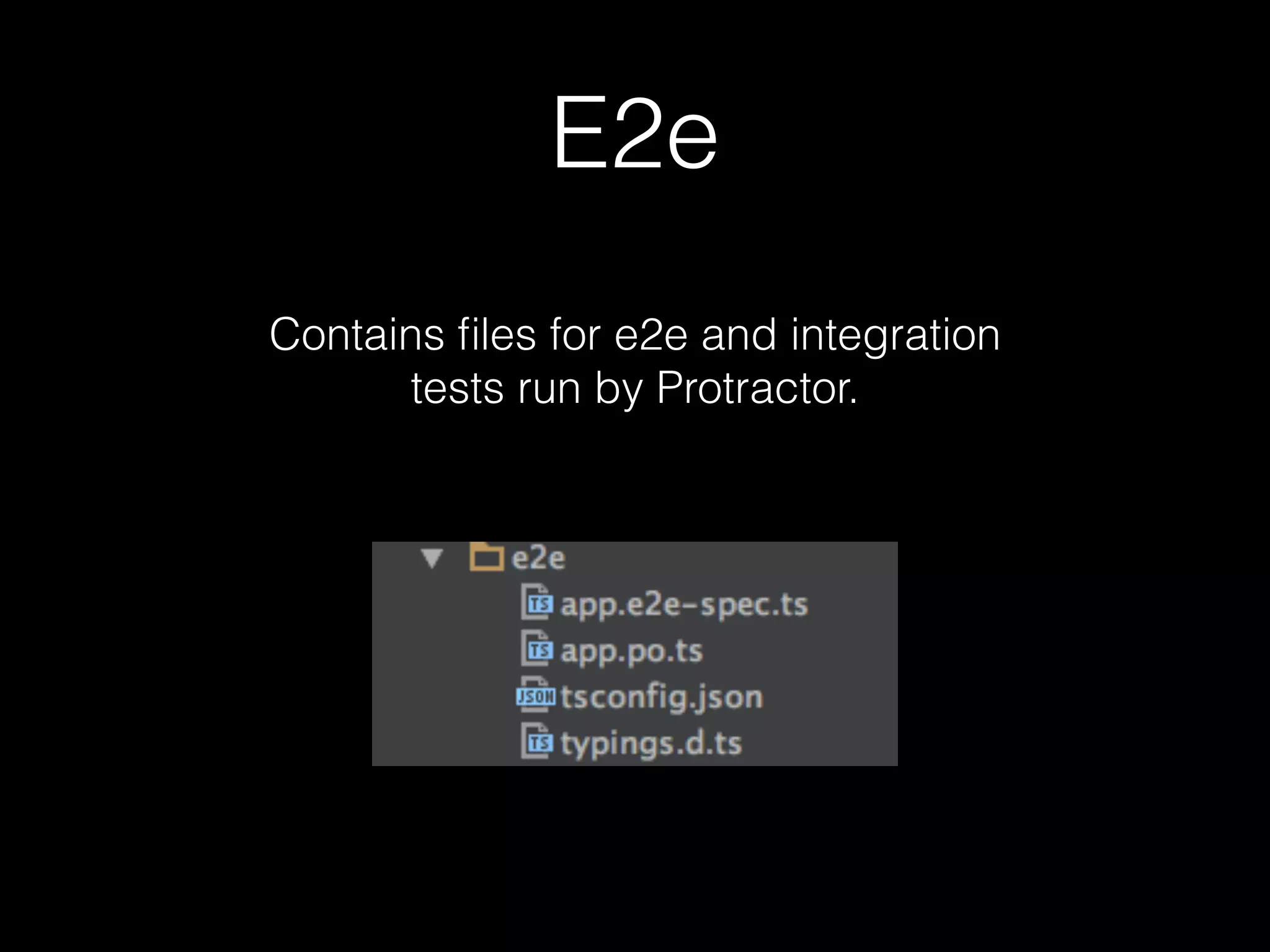 E2e Contains ﬁles for e2e and integration tests run by Protractor. 