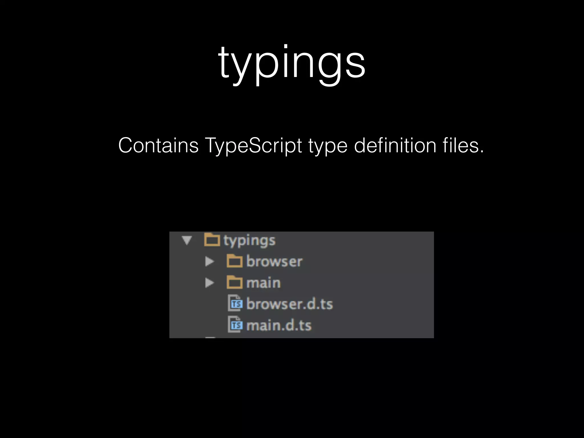 typings Contains TypeScript type deﬁnition ﬁles. 
